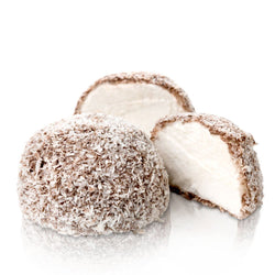 soft fluffy marshmallows in chocolate rolled in coconut