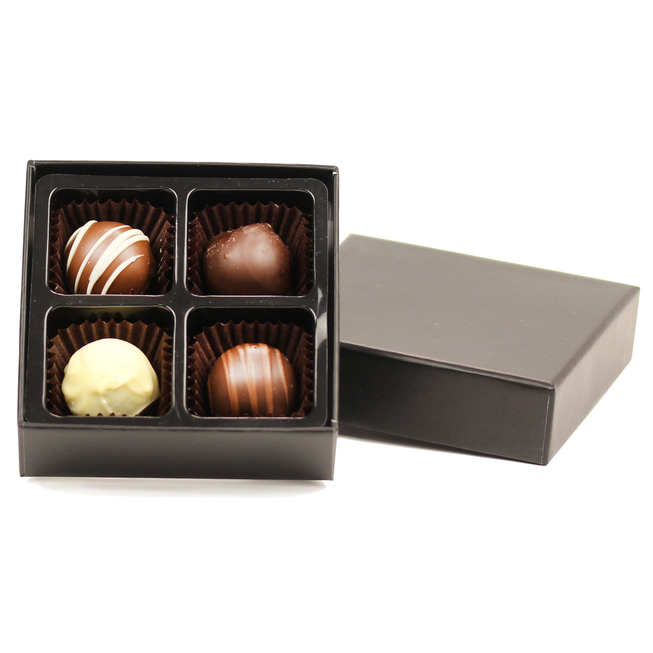 Chocolate Truffles, Black Box Alcohol Free Assortment 4pc — Chocolate Box