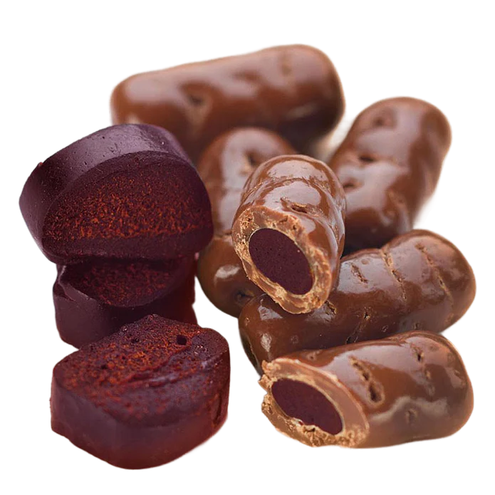 Raspberry Licorice Logs, Milk Chocolate 1kg Bag