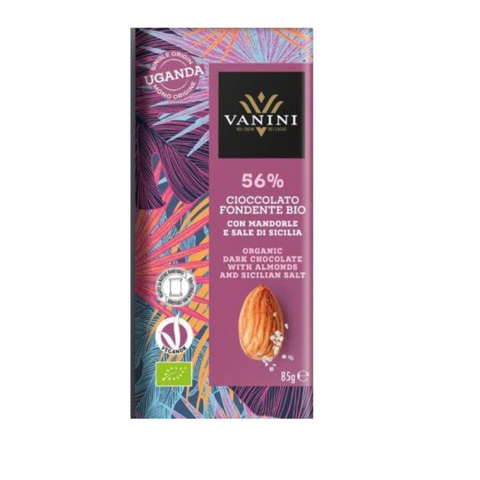 Vanini Dark 56% Almonds with Sicilian Salt Block 85g