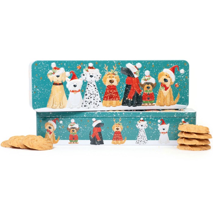 Christmas Dogs Lemon & Orange Whirl Biscuits Embossed Tin 225g