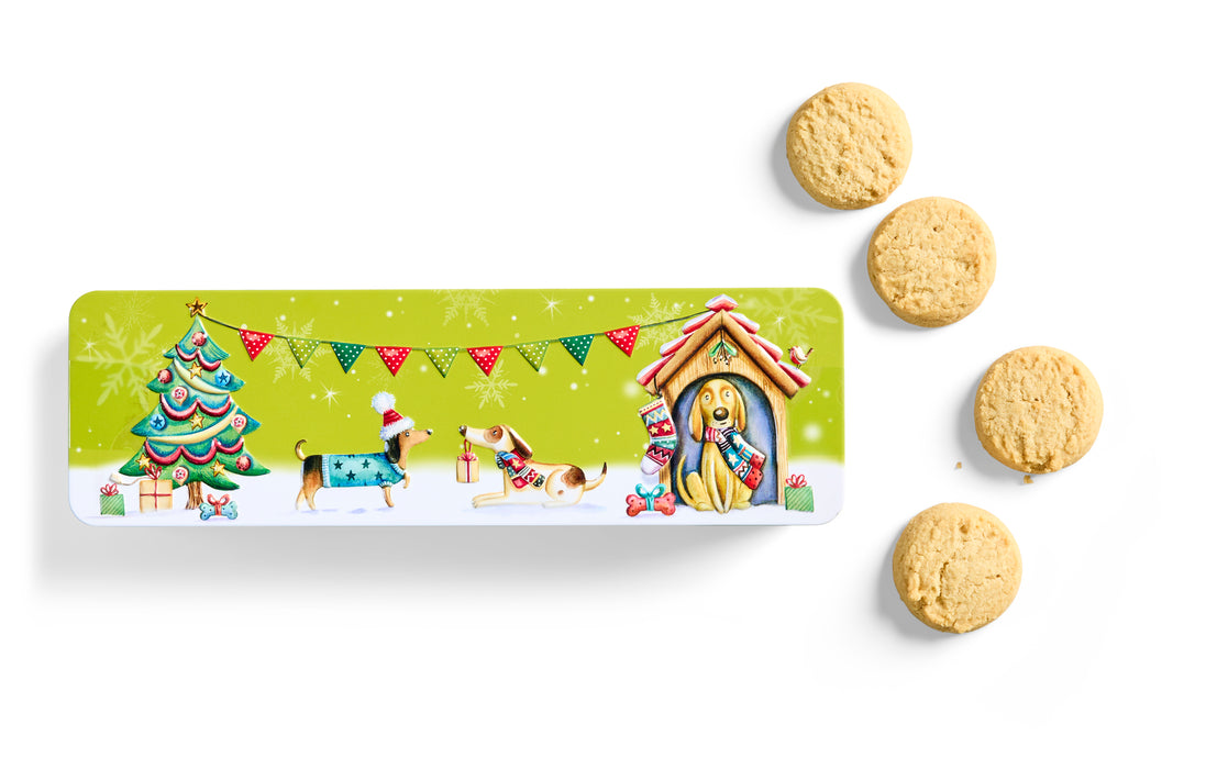 Christmas Dog's Party Shortbread Embossed Tin 200g